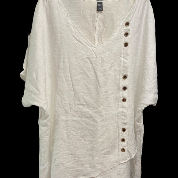 NWOT EMERY ROSE V-Neck Button Summer Blouse White 2X Layered Wrap Asymmetrical - Picture 5 of 9